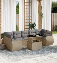 8-tlg. Garten-Sofagarnitur mit Kissen Beige Poly Rattan