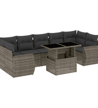 8-tlg. Garten-Sofagarnitur mit Kissen Grau Poly Rattan