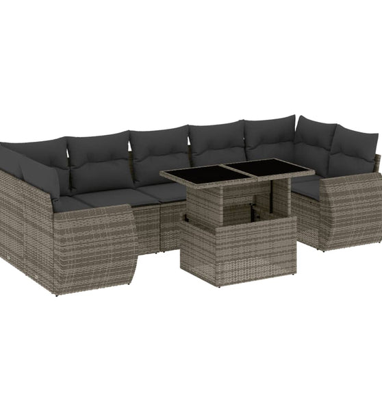 8-tlg. Garten-Sofagarnitur mit Kissen Grau Poly Rattan