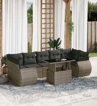 8-tlg. Garten-Sofagarnitur mit Kissen Grau Poly Rattan