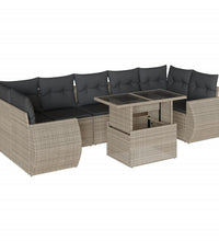 8-tlg. Garten-Sofagarnitur mit Kissen Hellgrau Poly Rattan