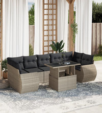 8-tlg. Garten-Sofagarnitur mit Kissen Hellgrau Poly Rattan