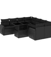 9-tlg. Garten-Sofagarnitur mit Kissen Schwarz Poly Rattan