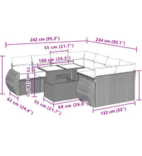9-tlg. Garten-Sofagarnitur mit Kissen Schwarz Poly Rattan