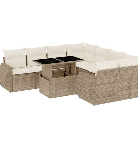 9-tlg. Garten-Sofagarnitur mit Kissen Beige Poly Rattan