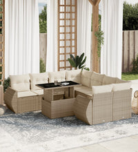 9-tlg. Garten-Sofagarnitur mit Kissen Beige Poly Rattan