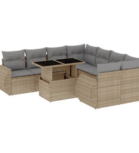 9-tlg. Garten-Sofagarnitur mit Kissen Beige Poly Rattan