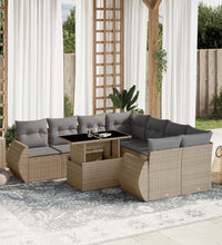 9-tlg. Garten-Sofagarnitur mit Kissen Beige Poly Rattan