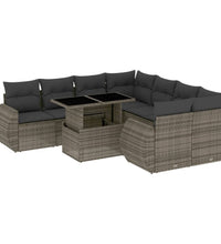 9-tlg. Garten-Sofagarnitur mit Kissen Grau Poly Rattan