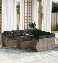 9-tlg. Garten-Sofagarnitur mit Kissen Grau Poly Rattan