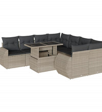 9-tlg. Garten-Sofagarnitur mit Kissen Hellgrau Poly Rattan