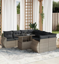 9-tlg. Garten-Sofagarnitur mit Kissen Hellgrau Poly Rattan