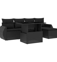 6-tlg. Garten-Sofagarnitur mit Kissen Schwarz Poly Rattan