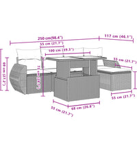 6-tlg. Garten-Sofagarnitur mit Kissen Schwarz Poly Rattan