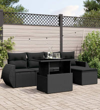 6-tlg. Garten-Sofagarnitur mit Kissen Schwarz Poly Rattan