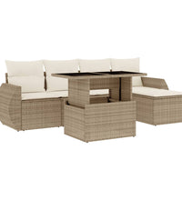 6-tlg. Garten-Sofagarnitur mit Kissen Beige Poly Rattan