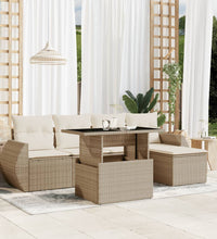 6-tlg. Garten-Sofagarnitur mit Kissen Beige Poly Rattan