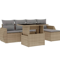 6-tlg. Garten-Sofagarnitur mit Kissen Beige Poly Rattan