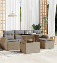 6-tlg. Garten-Sofagarnitur mit Kissen Beige Poly Rattan