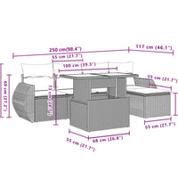 6-tlg. Garten-Sofagarnitur mit Kissen Grau Poly Rattan
