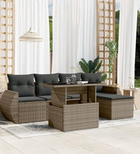 6-tlg. Garten-Sofagarnitur mit Kissen Grau Poly Rattan
