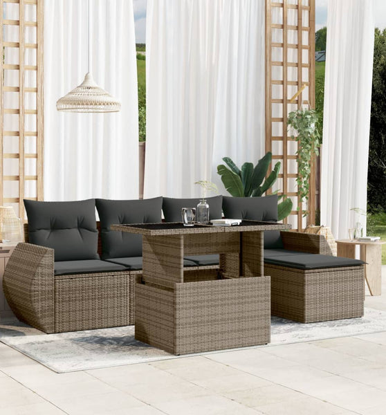 6-tlg. Garten-Sofagarnitur mit Kissen Grau Poly Rattan