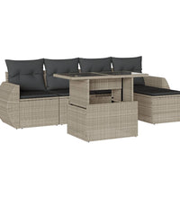 6-tlg. Garten-Sofagarnitur mit Kissen Hellgrau Poly Rattan