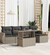 6-tlg. Garten-Sofagarnitur mit Kissen Hellgrau Poly Rattan