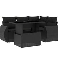 5-tlg. Garten-Sofagarnitur mit Kissen Schwarz Poly Rattan