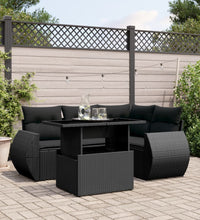 5-tlg. Garten-Sofagarnitur mit Kissen Schwarz Poly Rattan