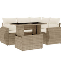 5-tlg. Garten-Sofagarnitur mit Kissen Beige Poly Rattan