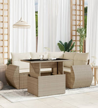 5-tlg. Garten-Sofagarnitur mit Kissen Beige Poly Rattan
