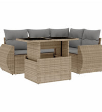 5-tlg. Garten-Sofagarnitur mit Kissen Beige Poly Rattan