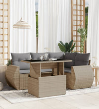 5-tlg. Garten-Sofagarnitur mit Kissen Beige Poly Rattan