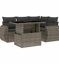 5-tlg. Garten-Sofagarnitur mit Kissen Grau Poly Rattan