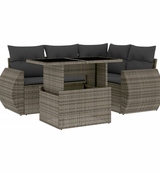 5-tlg. Garten-Sofagarnitur mit Kissen Grau Poly Rattan