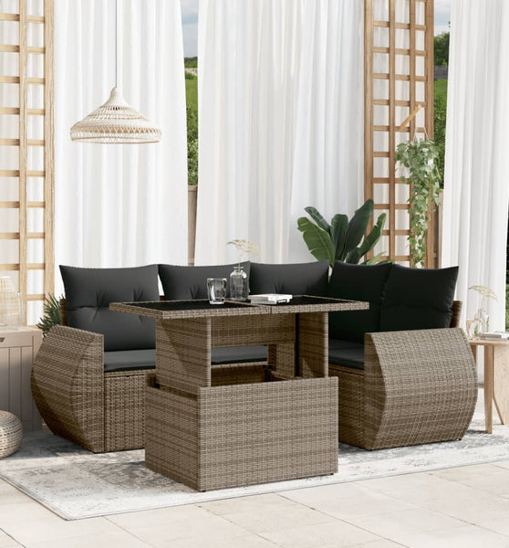 5-tlg. Garten-Sofagarnitur mit Kissen Grau Poly Rattan