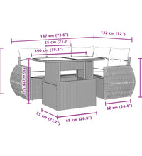 5-tlg. Garten-Sofagarnitur mit Kissen Hellgrau Poly Rattan