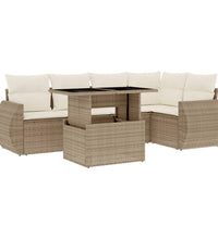 6-tlg. Garten-Sofagarnitur mit Kissen Beige Poly Rattan