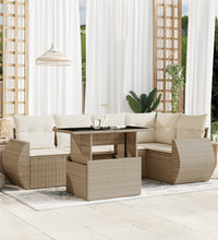 6-tlg. Garten-Sofagarnitur mit Kissen Beige Poly Rattan