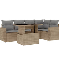6-tlg. Garten-Sofagarnitur mit Kissen Beige Poly Rattan