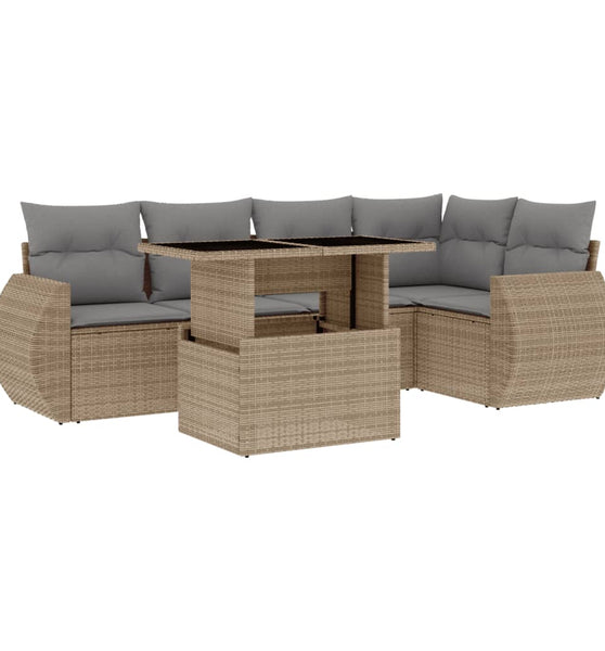 6-tlg. Garten-Sofagarnitur mit Kissen Beige Poly Rattan