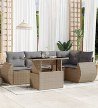 6-tlg. Garten-Sofagarnitur mit Kissen Beige Poly Rattan