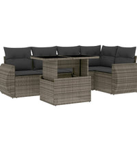 6-tlg. Garten-Sofagarnitur mit Kissen Grau Poly Rattan