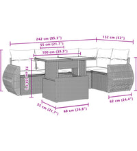 6-tlg. Garten-Sofagarnitur mit Kissen Grau Poly Rattan