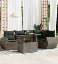 6-tlg. Garten-Sofagarnitur mit Kissen Grau Poly Rattan