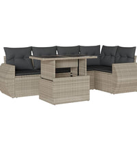 6-tlg. Garten-Sofagarnitur mit Kissen Hellgrau Poly Rattan
