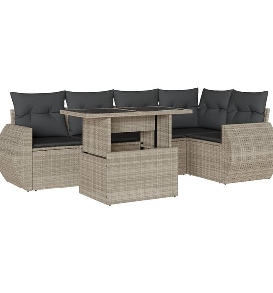 6-tlg. Garten-Sofagarnitur mit Kissen Hellgrau Poly Rattan