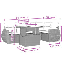 6-tlg. Garten-Sofagarnitur mit Kissen Hellgrau Poly Rattan