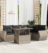 6-tlg. Garten-Sofagarnitur mit Kissen Hellgrau Poly Rattan